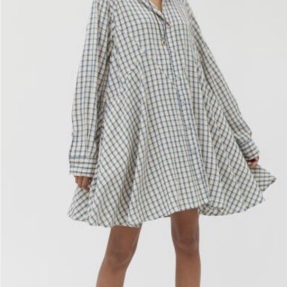Urban Outfitters Plaid Long Sleeve Dress - Blue and Cream - Picture 2 of 4